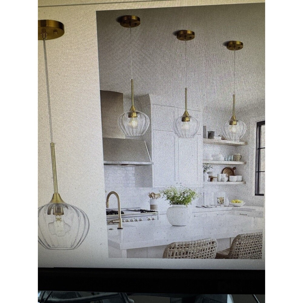Gold Glass Pendant Light – Kitchen Island / Farmhouse Style